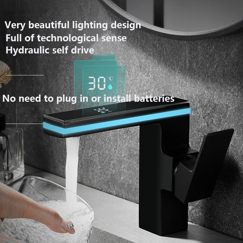 

Home intelligent digital display faucet, cross-border bathroom sink, hotel basin, hot and cold LED ambient light faucet