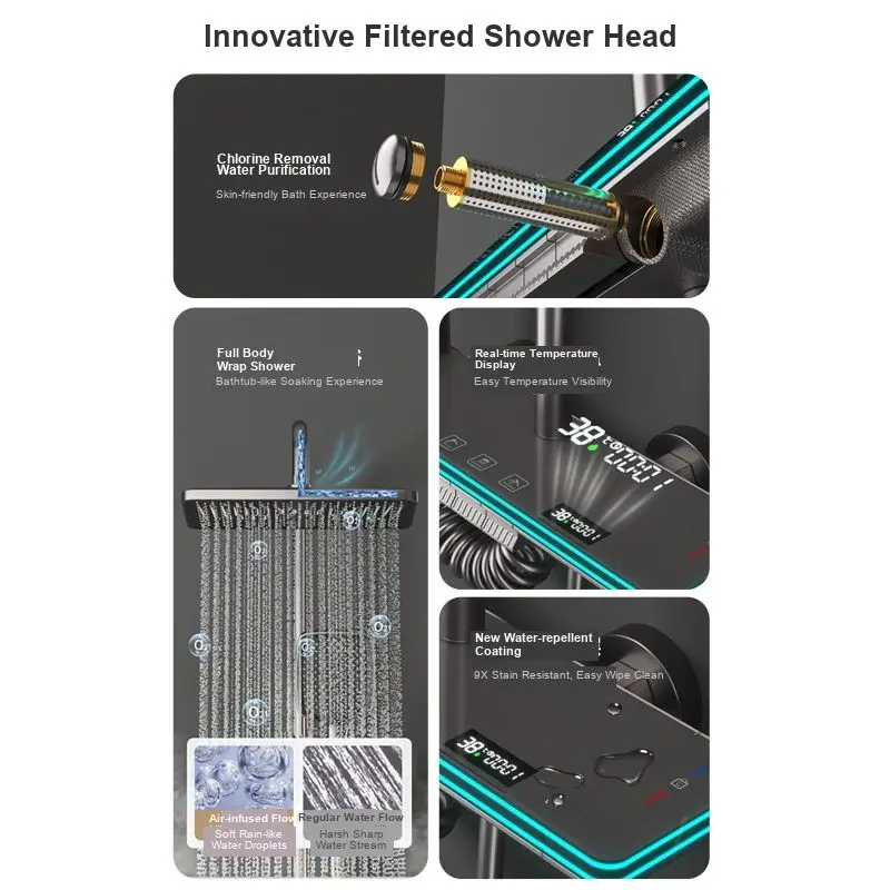 All-Copper Smart Thermostatic Shower Set – Household Pressurized Water-Saving Bathroom Shower, Detachable for Cleaning