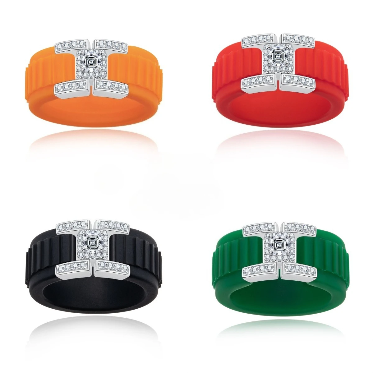 Carnica 3.5*3.5mm 0.25CT Stone Real Moissanite Ring Silicone for Men Women S925 Sterling Silver Sparkling Band GRA D Color Gift