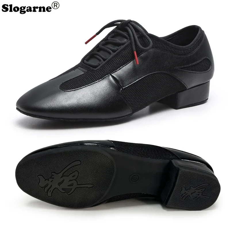 2026 Men Leather Latin Shoes Male 2.5 3cm Heels Jazz Tango Ballroom Dance Shoes Boys Genuine Salsa Waltz Dance Spoprts Sneakers