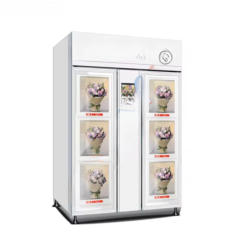 6-Pod Metal Locker Vending Machine 10-Inch Screen Flower Display Coin Credit Card Token QR Code Payment Systems Refrigerator