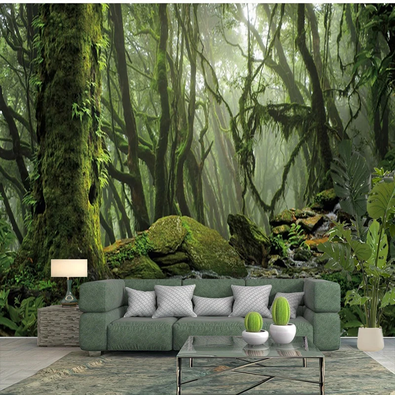 1PC Misty Forest Moss Tree View Print Backdrop Banner, Bedroom Living Room Photo Background, Polyester, Home Decor, Wall Art