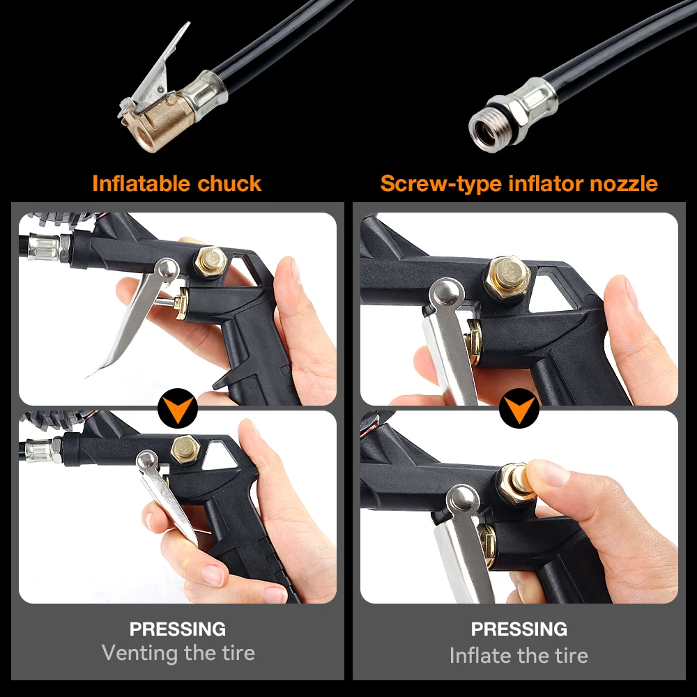 Car Tire Pressure Gun, 0-16Bar/0-220Psi, Can Inflate/Deflate/Measure Air Pressure,Home Pneumatic Tools, With EU/US/JP Interface