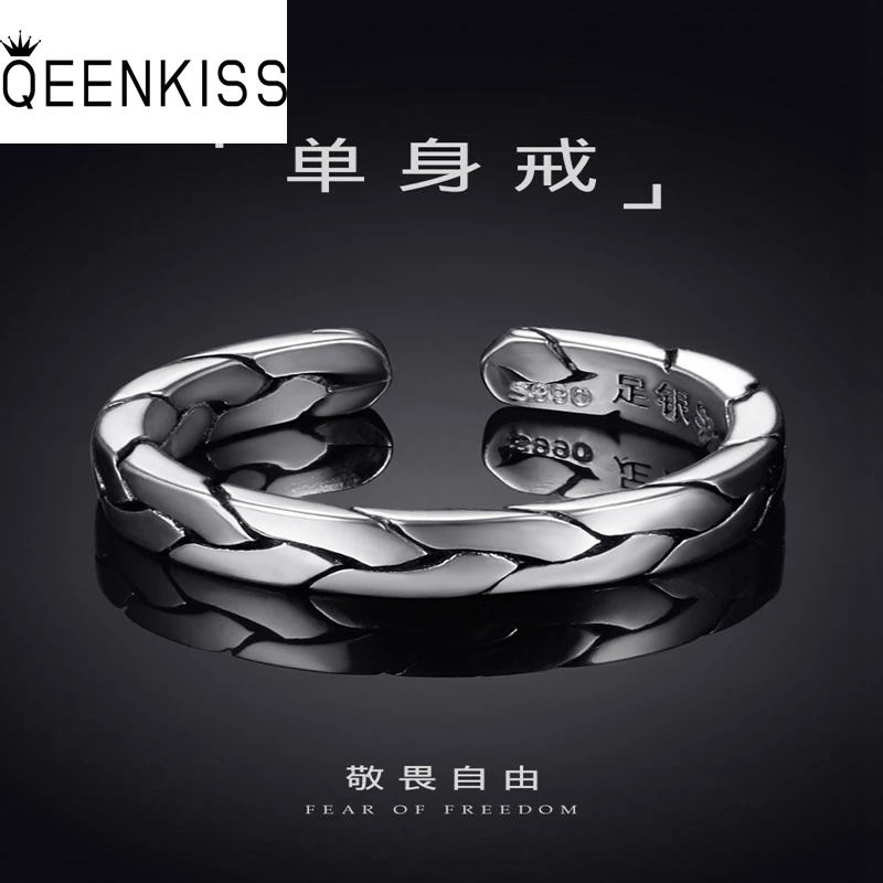 

QEENKISS RG6752 Fine Jewelry Wholesale Fashion Single Male Man Single Birthday Wedding Gift Twist 925 Sterling Silver Open Ring