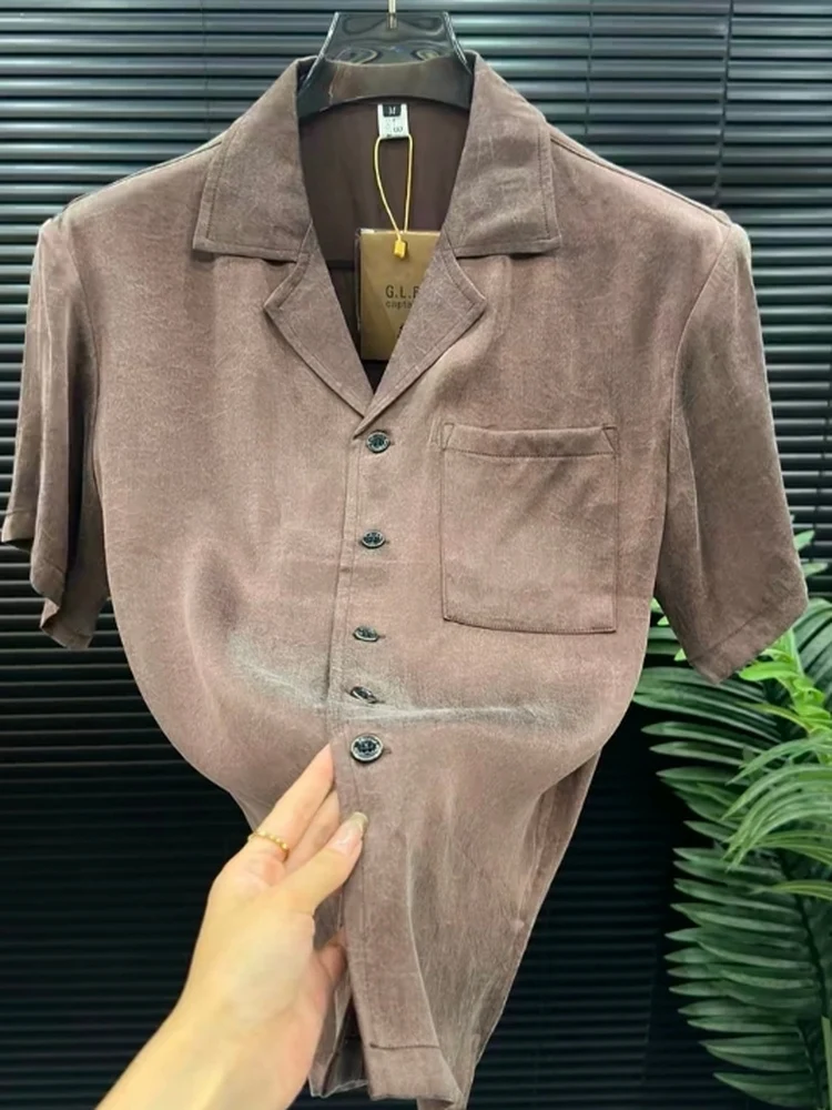 

Новая летняя мужская рубашка с кубинским воротником, короткий рукав, высокое качество, модная, роскошная, приталенная, молодежная, элегантная, пошитая на заказ.