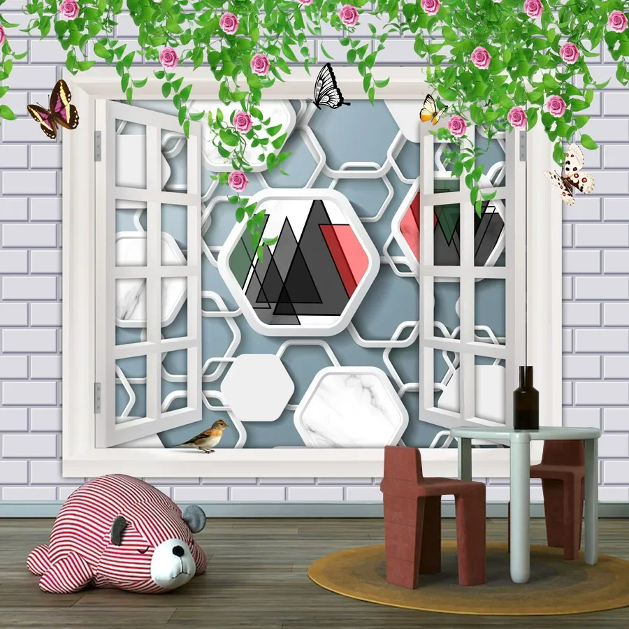 

Самоклеящиеся обои на заказ, обои, домашний декор для гостиной, ремонт мебели, украшение, кирпичное окно, цветочная роспись