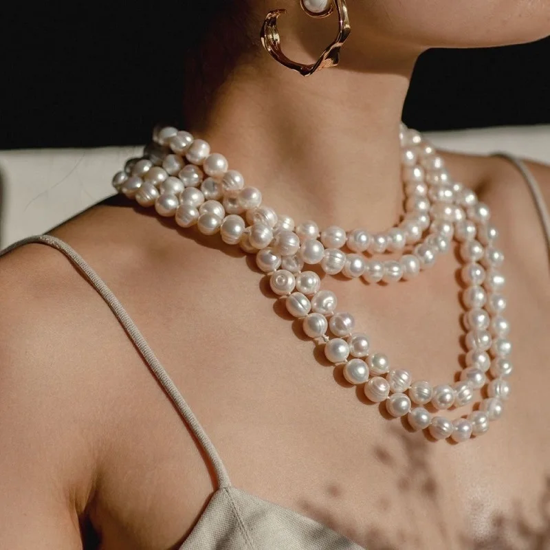 

Long Pearl Necklace Real Natural Freshwater Pearl Sweater chain For Women Fashion Jewelry Gift