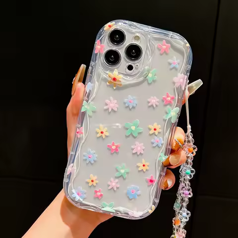 Colorful Flower Pattern Bracelet Lanyard Case For Samsung Galaxy S25 S24 S23 Ultra S22 Plus S21 FE A16 A36 A26 A56 A55 A54 Cover