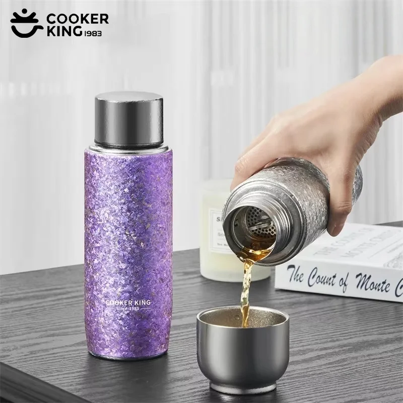 

COOKER KING 350/460ml Pure Titanium Insulated Cup Double Wall Brewing Tea Thermos Cup Vacuum Mug with Magnetic Lid＆Tea Strainer