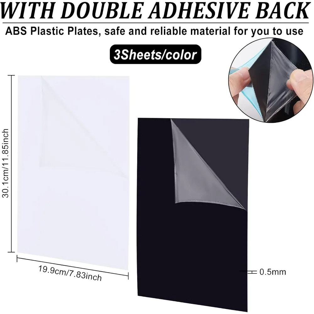 6 Packs Black and White Acrylic Sheet 7.8x11.8inch Rectangle Plastic Sheet Acrylic Panel for Handcrafts Signs Photography