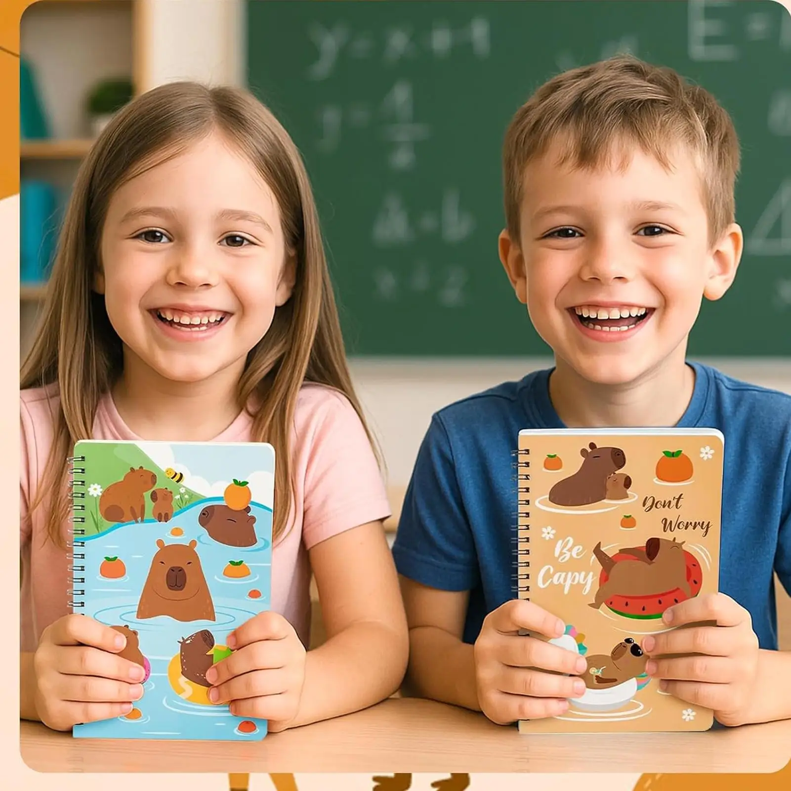 Spiral Bound Notebook A5 Wire Bound Travel Notebook 2 Pieces Students Capybara-Themed Cute Stationary For Classroom Library