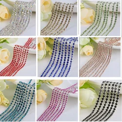 1M 30Colors SS6-SS16 Glass Crystal Rhinestone Chain Silver Bottom Sew on Cup Chains for DIY Garment Bags Decorations Accessories