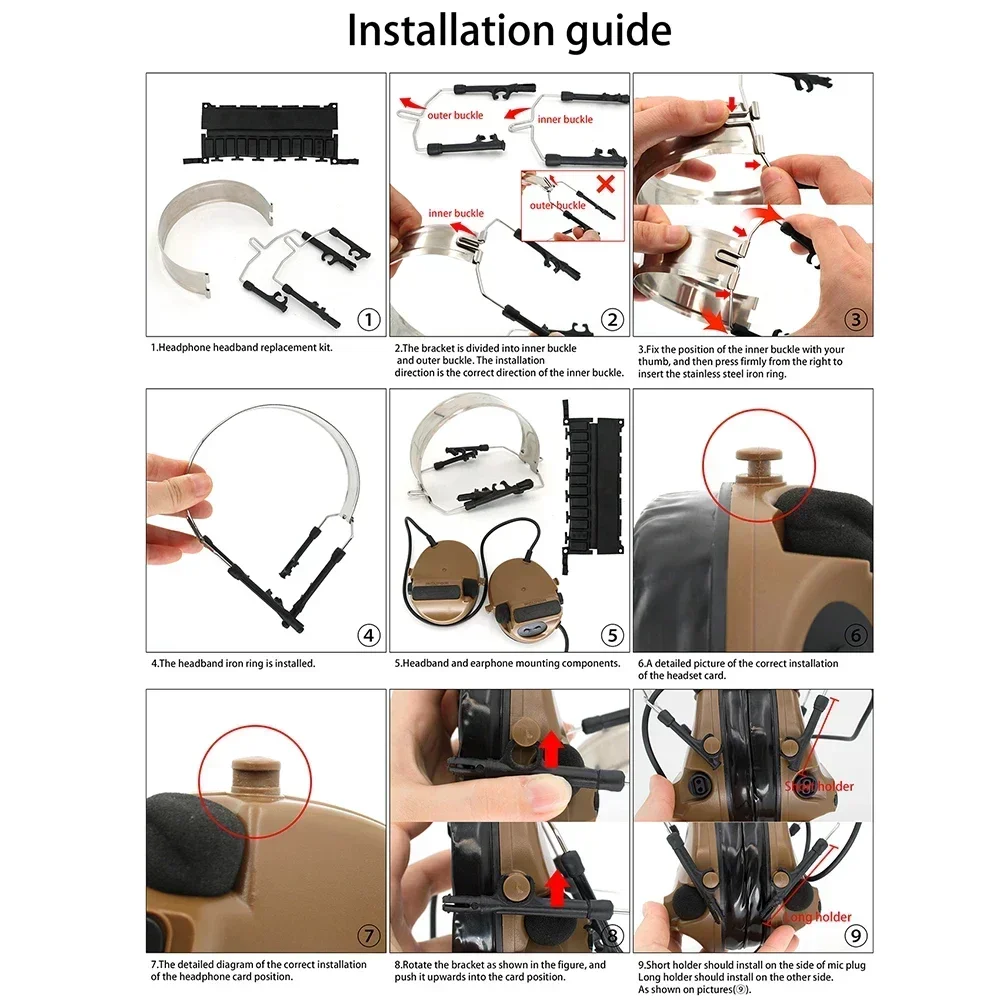 Adaptador de auriculares tácticos COMTAC, diadema desmontable para auriculares COMTAC, orejeras electrónicas, auriculares de tiro Airsoft