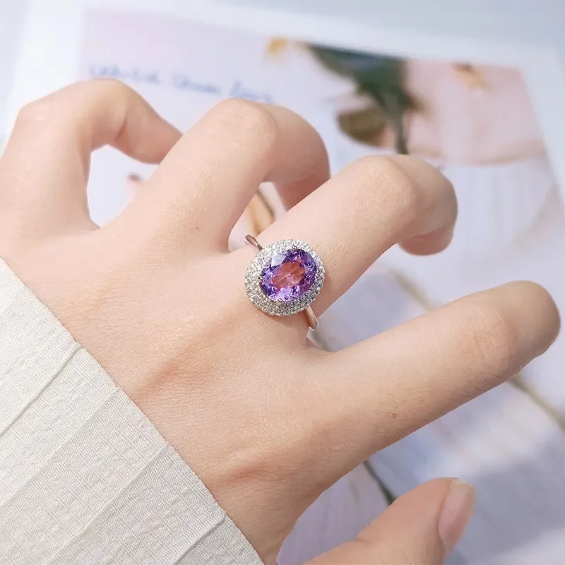 Live natural color treasure topaz amethyst citrine ring women's s925 sterling silver popular jewelry factory wholesale
