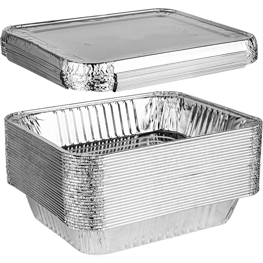 

Disposable 9 x 13 Aluminum Foil Pans With Lids Half Size Deep Steam Table Bakeware Cookware Perfect for Baking Cakes Bread Meat