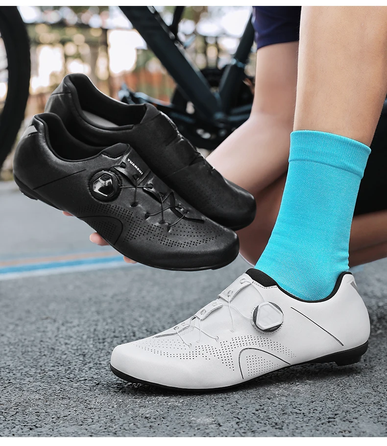 Speed Cycling Sneaker Herren Rennrad-Schuhe Cleat-Schuhe SPD-Schuhe Fahrrad-Flachpedalschuhe Herren Fahrrad Outdoor-Schuhe Weiß – Detail 13