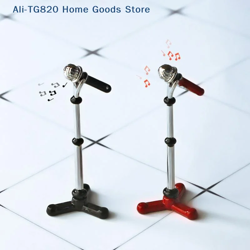 

[TG820]1Pcs Doll House Decoration 1/12 Dollhouse Accessories Miniatures Simulation Mini Alloy Microphone With Stand Model Toy