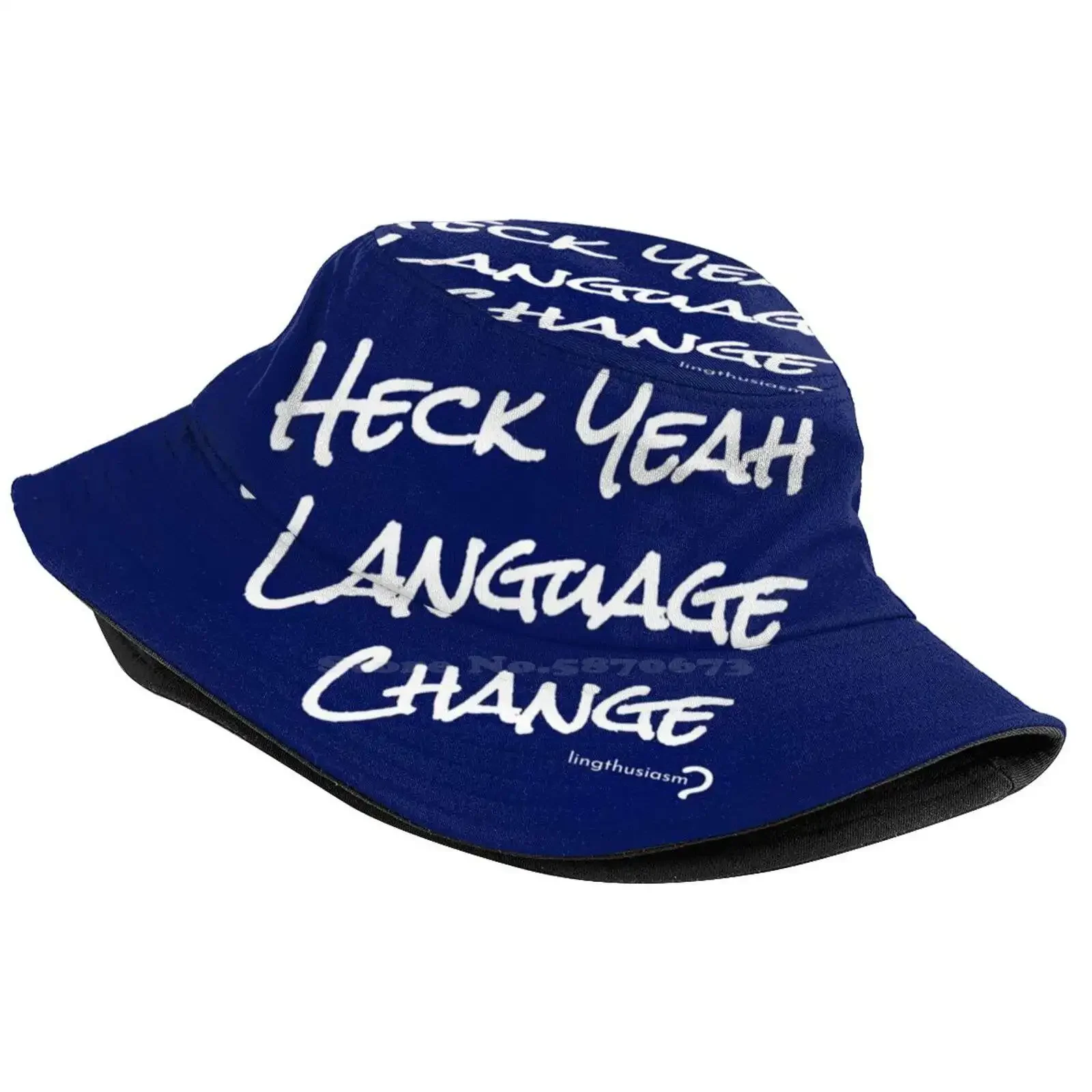 Heck Yeah Language Change - Pouch In White On Blue Sun Cap Fisherman Hat Bucket Hats Languages Lingthusiasm Language Nerd Geek