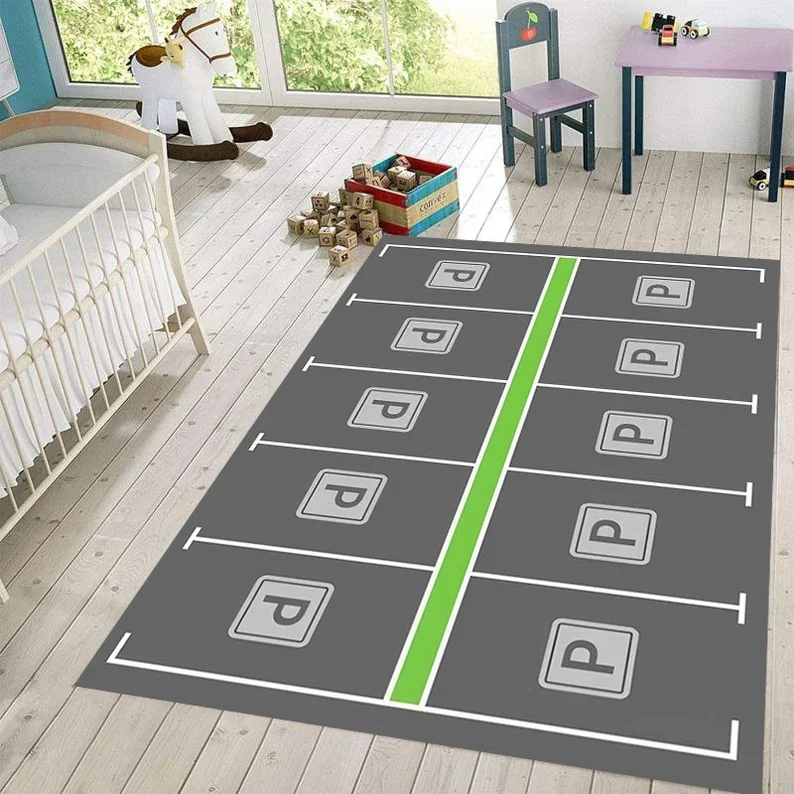 Racing Track Carpet Urban Transportation Parking Lot Printed Floor Mat Children's Game Carpet Children's Climbing Mat