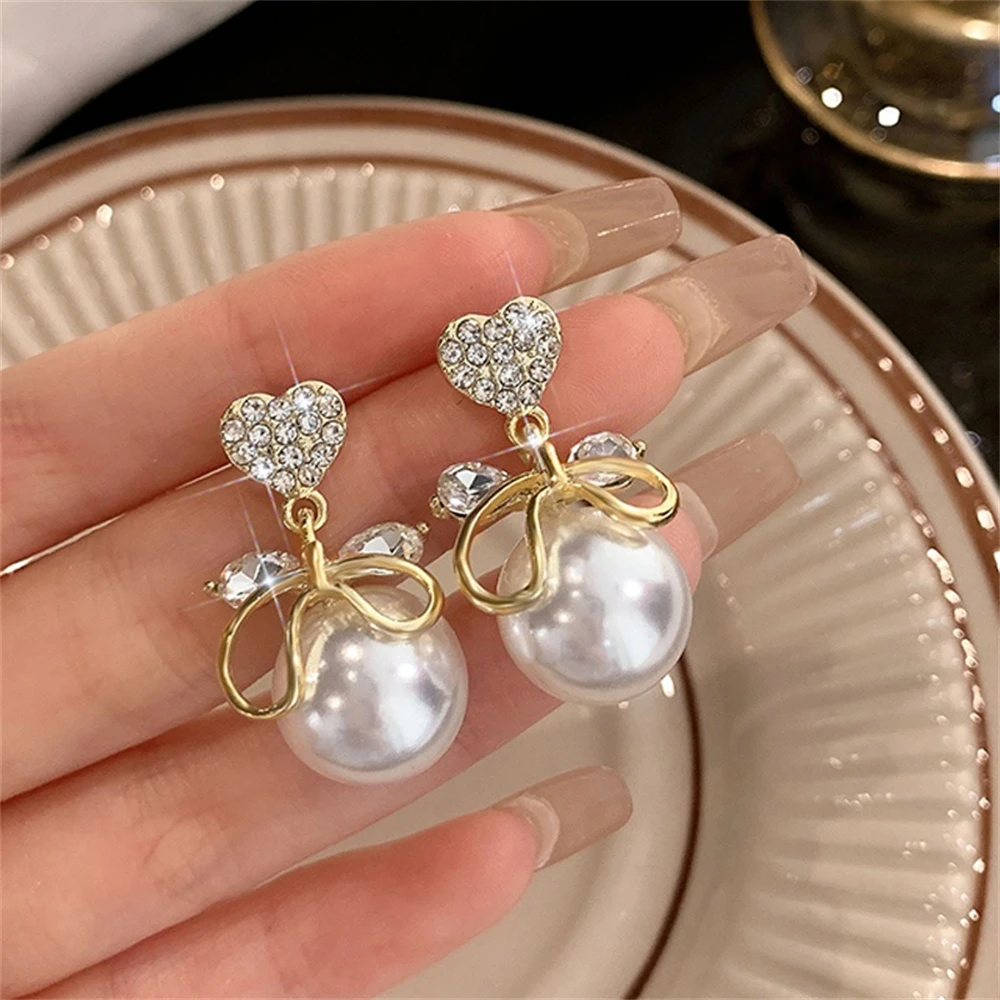 模造真珠のイヤリング,ペンダント,ジルコニア,女性と女の子のためのエレガントなジュエリー,クリスタル,ハート,真珠,絶妙なギフト