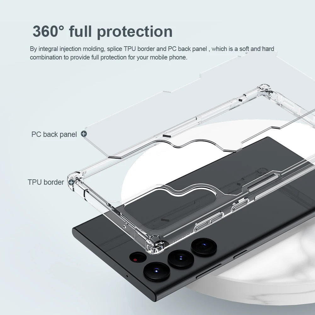 Nillkin Phone Case for Samsung Galaxy S24 Ultra S23 Ultra S22 Ultra TPU+PC Clear Protective Cover Shockproof with Airbag Corners