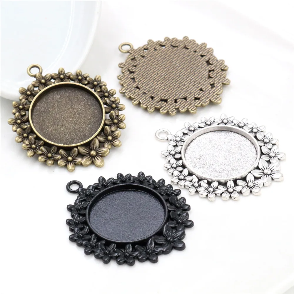 5pcs 25mm Innere Größe Antike Silber Überzogene und Bronze und Schwarz Blumen Stil Cabochon Basis Einstellung Charms Anhänger