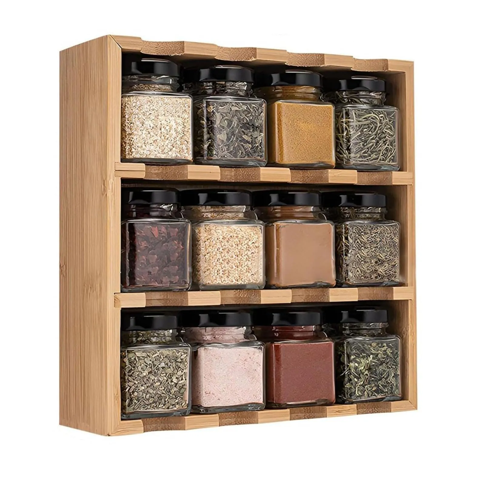 

Bamboo Kitchen Storage Rack 12-Grid Multi-layer Seasoning Storage Rack Household Supplies Multi-functional Seasoning Organizer