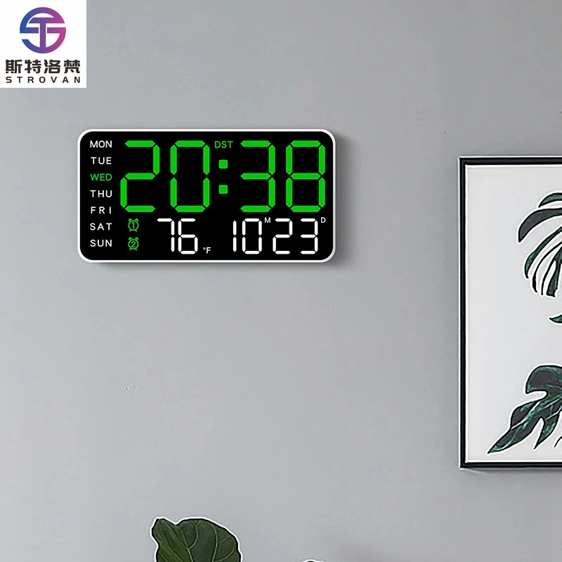 

Large Digital Wall Clock Temp Date Week Display Remote Control USB Plug-inTable Clock Wall-mounted Dual Alarms LED Clocks