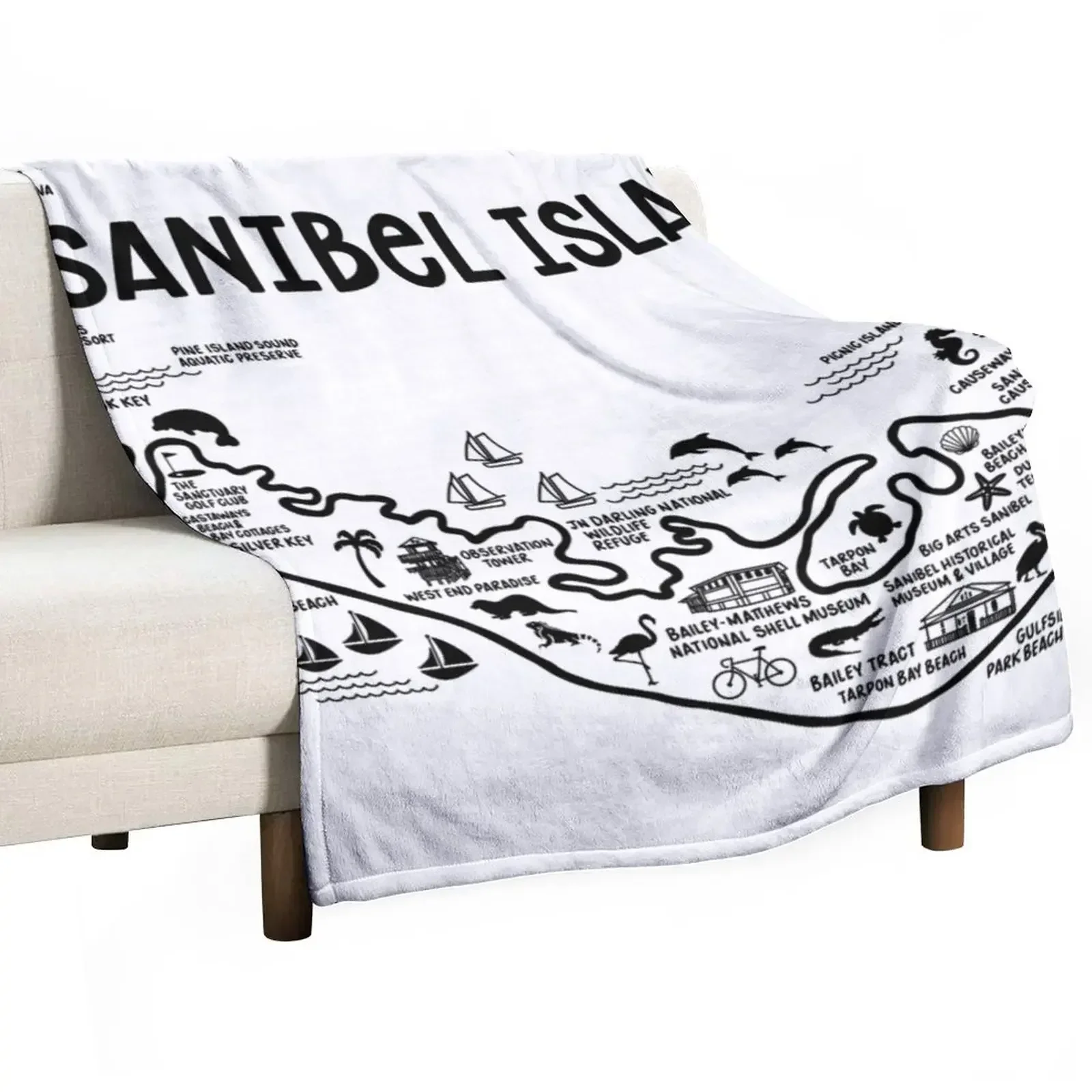 

Sanibel Island Map Throw Blanket Luxury Thicken Tourist Moving funny gift Blankets