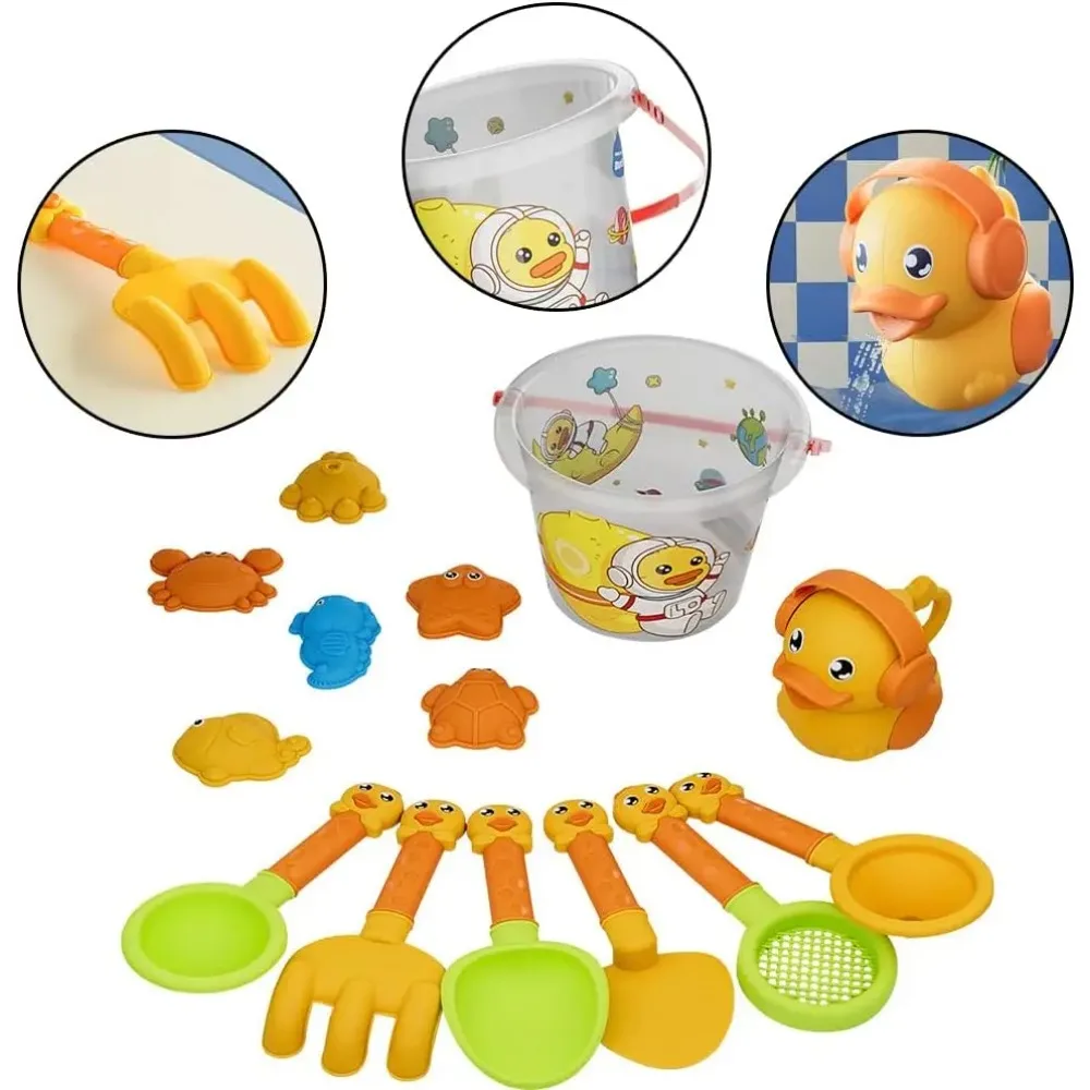 Beach Toys for Toddlers Kids Cute Duck Sand Toy Set Beach Bucket Shovel Animal Sand Molds Scoop Summer Outdoor Toys for Boy Girl