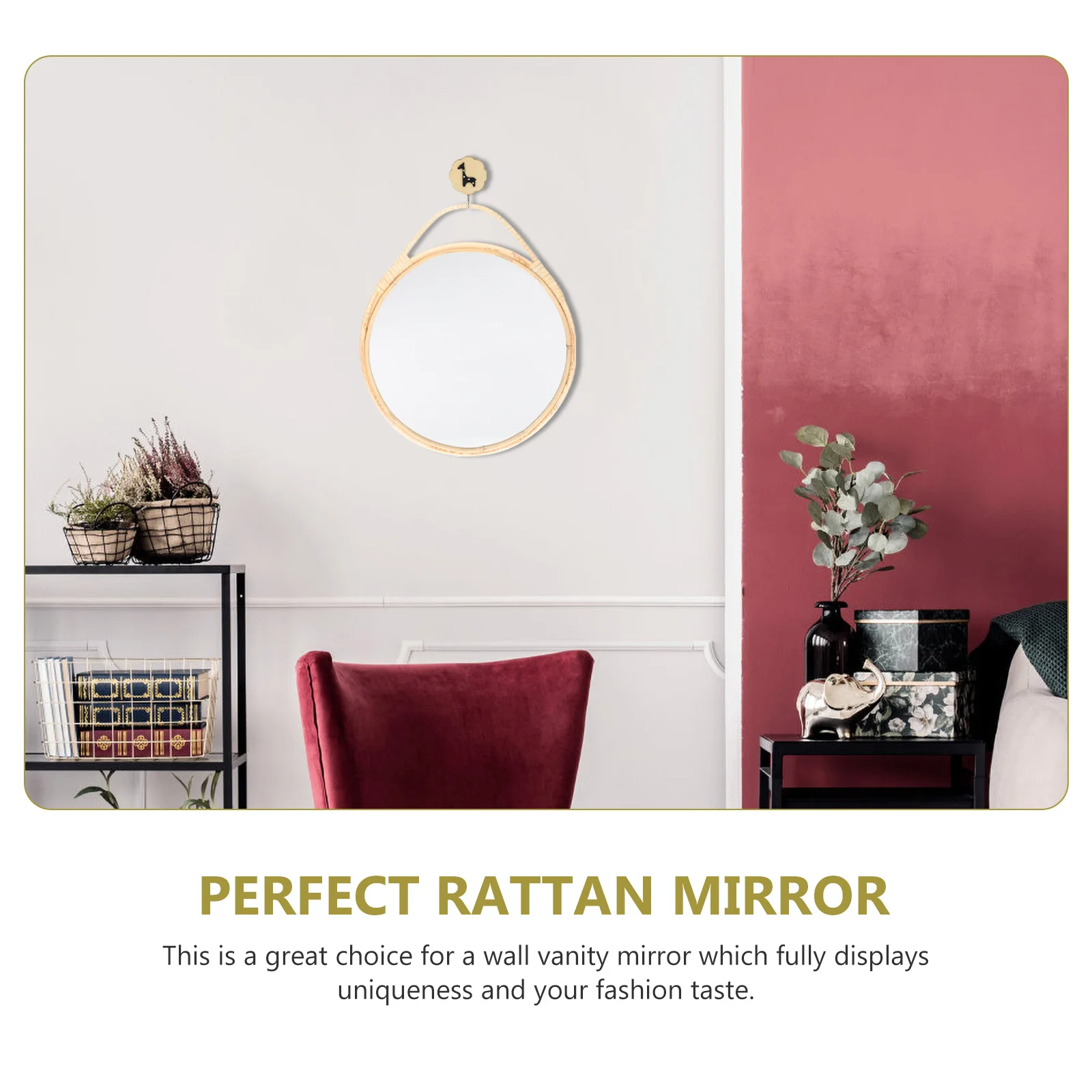 

For Wall Decorative Vanity Large Round Bathroom Makeup Hanging Woven Wall-Mounted Portable Wall Mirror Mirror