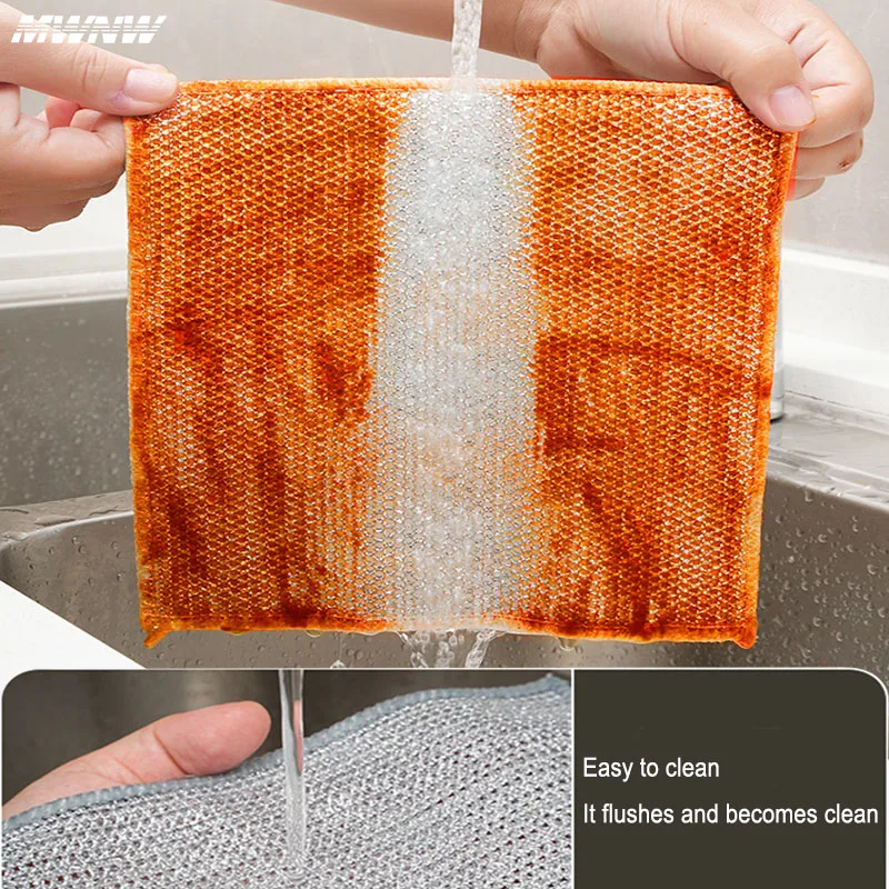 10 adet sihirli Dishcloth gümüş tel temizleme mutfak bezi kalınlaşmış mikrofiber yıkama havlu yerleşik sünger çelik tel topu Rag