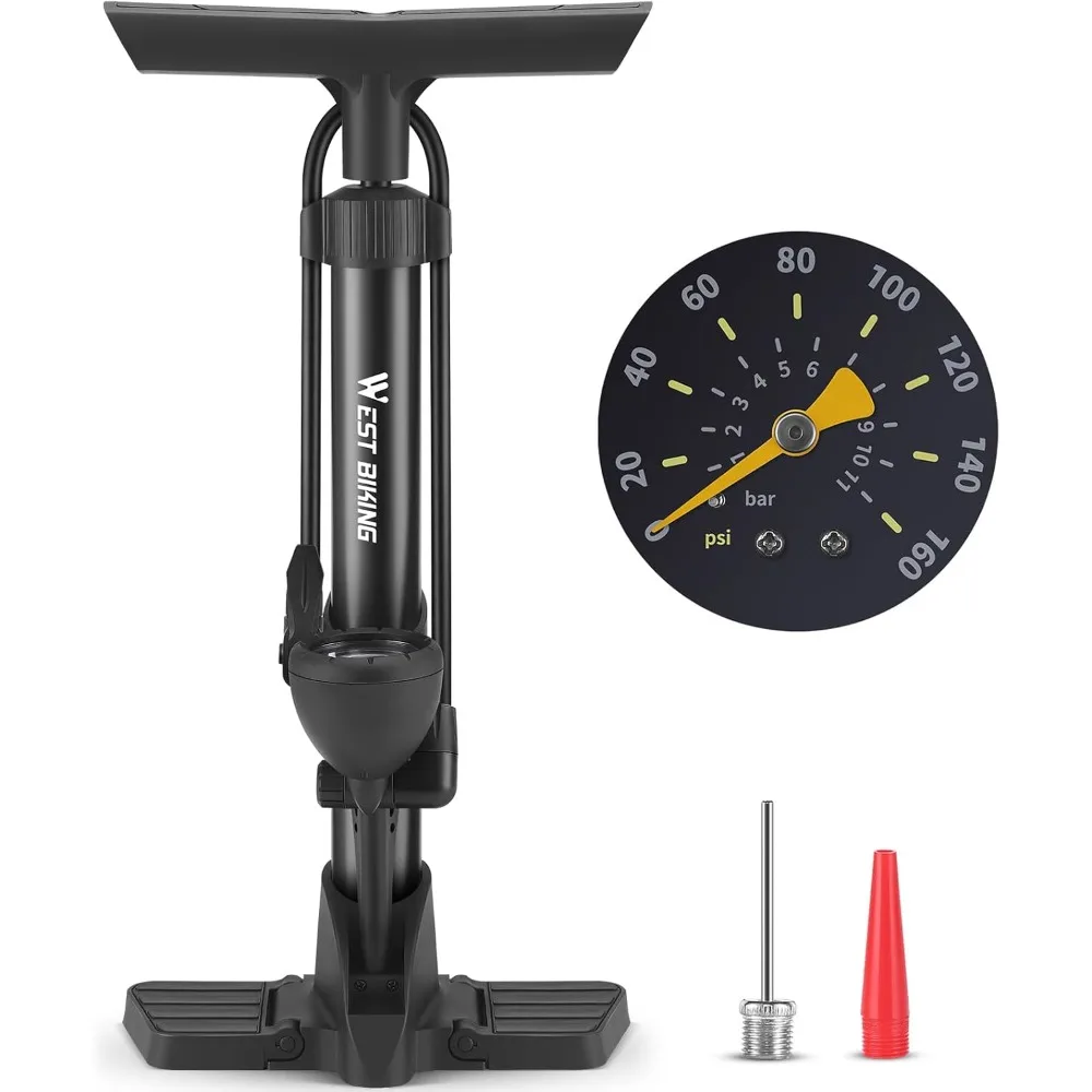 

Bike Floor Pump, Bikes Pump with Gauge,Bicycle Air Pump with High Pressure 160 Psi, Bike Tire Pump with Presta Schrader Valves，P