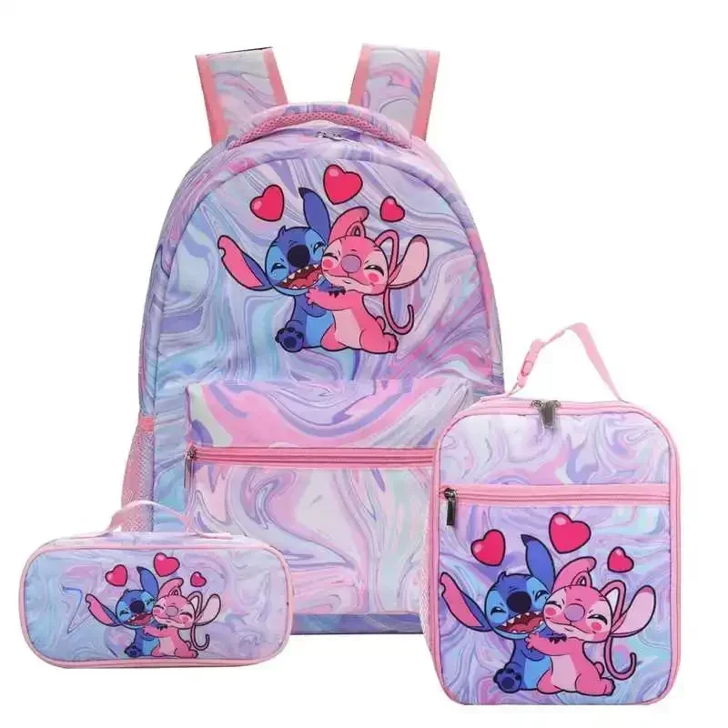 Disney-Stitch Primary and Secondary School Student Backpack for Children, Lightweight Initiated Bag Set, 3 Pcs Set, Nouveau