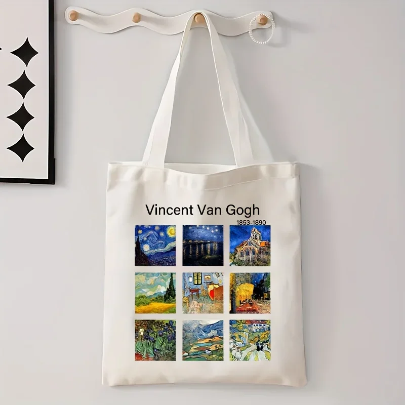 Van Gogh Starry Night Canvas Tote Bag Art Shoulder Bag Vintage Aesthetic Shopping Bag Travel Bag Tote Durable Canvas Material