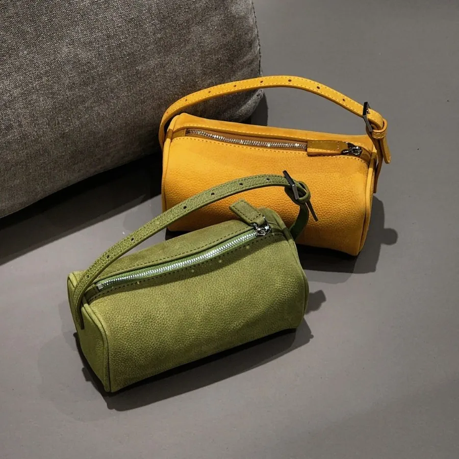 

Новинка 2023 года, замшевая нишевая сумка, высококачественная однотонная сумка-цилиндр на одно плечо, косая кожаная женская сумка