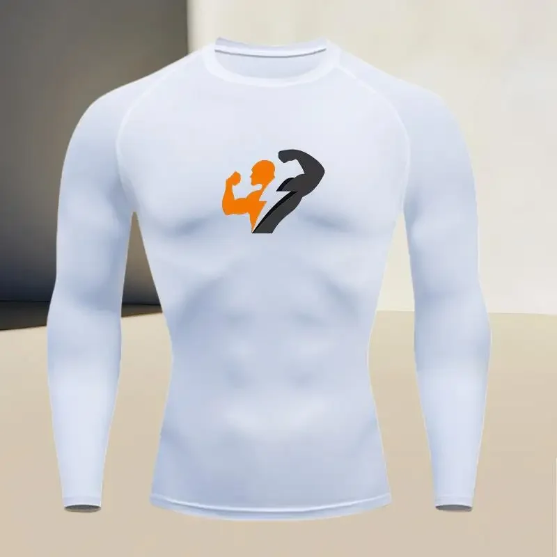 High elasticity fitness men's round neck quick drying long sleeved top, essential outdoor sports cycling clothing