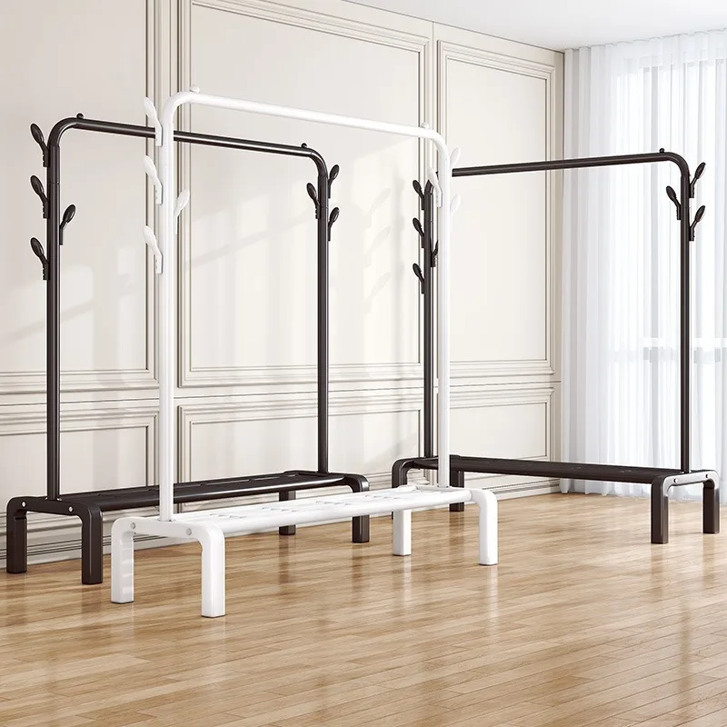 Coat rack, balcony drying rack, bold hanging hanger, drying rack, movable household floor-to-ceiling storage double rod