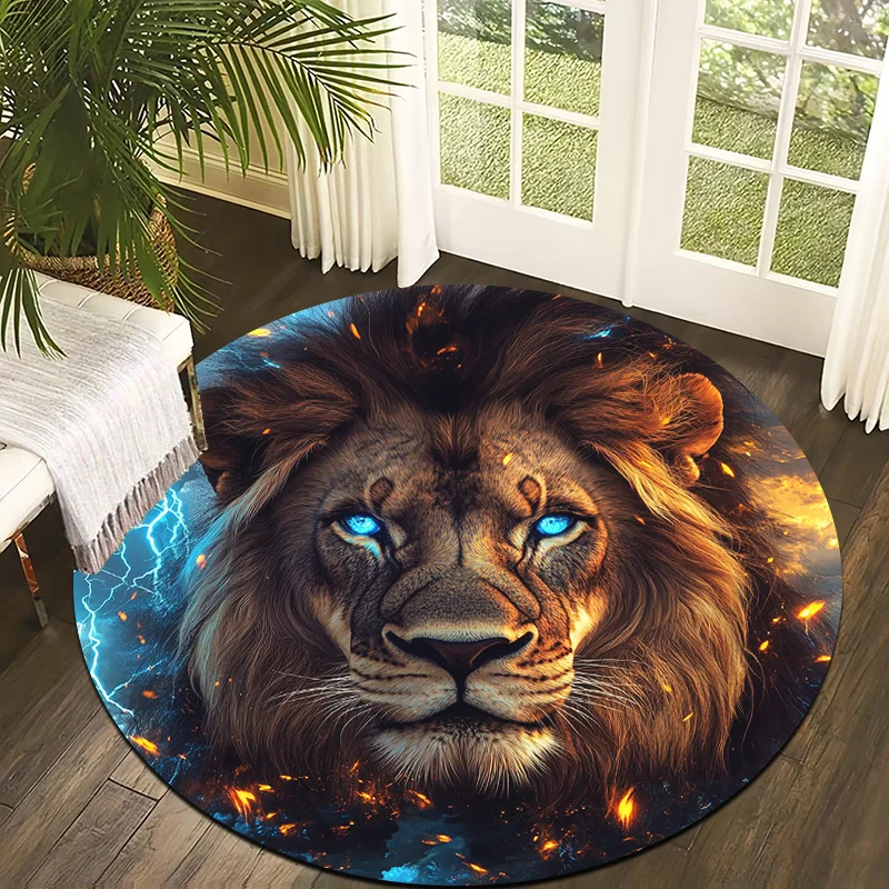 Lion's Lightning Style Flannel-printed round floor mats are slip-resistant Suitable living room bedroom terrace garden carpets