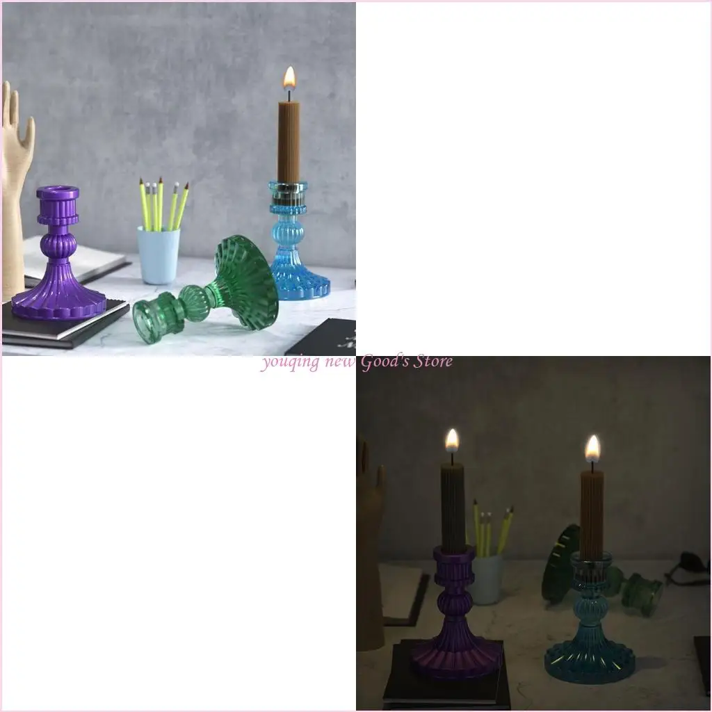 

57QA Vintage Candlestick Epoxy Resin Casting Mold Silicone Holders Moulds