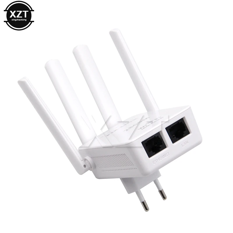 เครื่องขยายสัญญาณเราเตอร์กระจายสัญญาณ Wi-Fi ขนาดเล็กมีการป้องกัน WPS อุปกรณ์ขยายระยะสัญญาณ EU/US ปลั๊กพร้อมเสาอากาศภายนอก4เสา