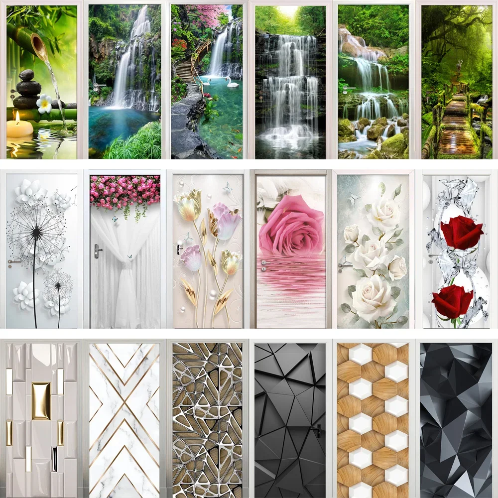 

Forest Waterfall Landscape Decoration Stickers PVC Removable Door Stickers Home Wall Decoration Posters Murals