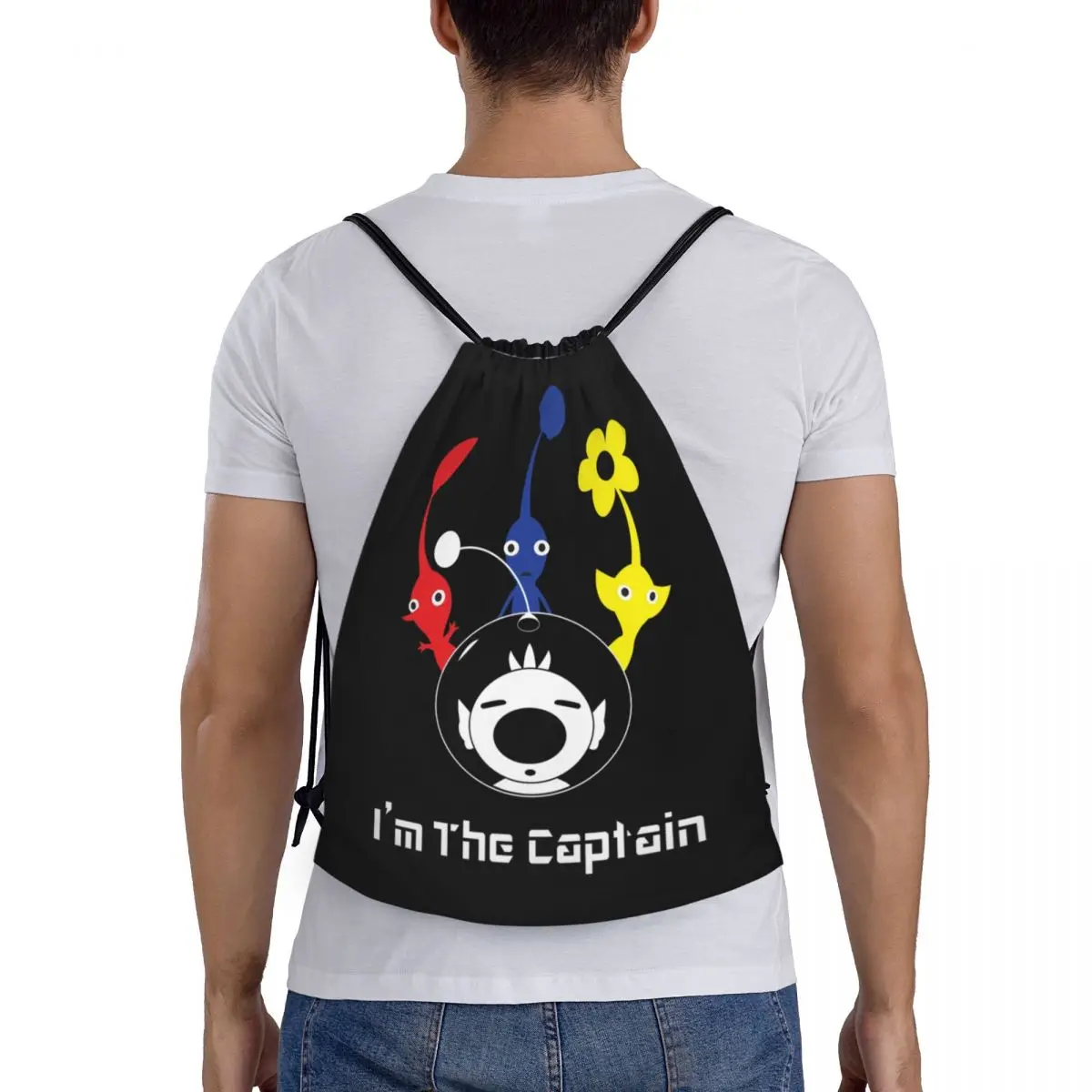 Pikmins-Saco de cordão de videogame para homens e mulheres, mochila esportiva dobrável, sou o capitão das mochilas