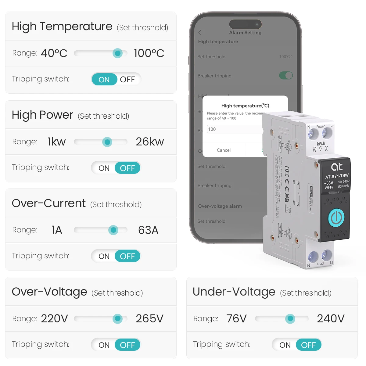 Tuya wifi disjuntor inteligente 1p + n 63a mcb temporizador energia de energia kwh tensão medidor corrente protetor interruptor controle remoto voz