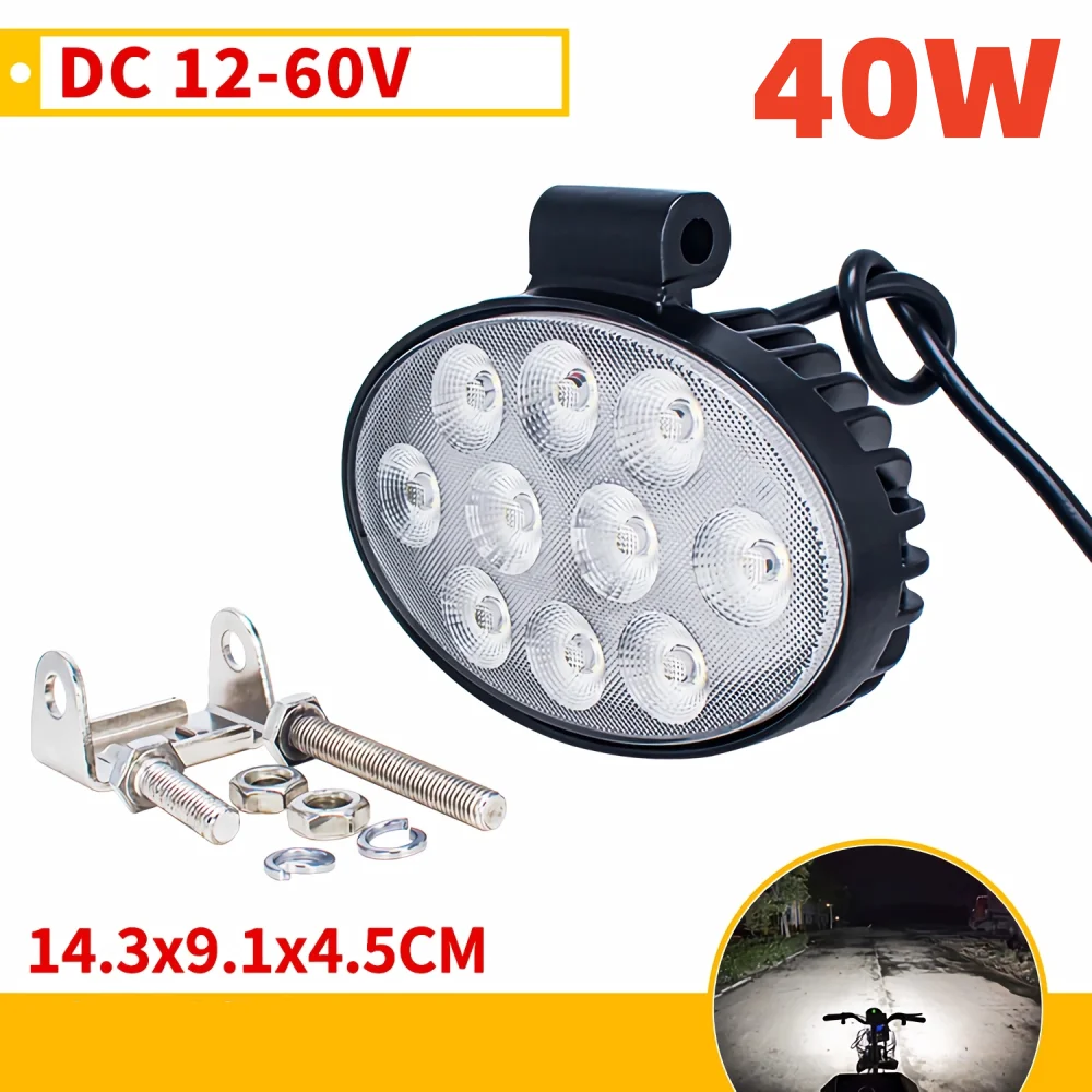 2Pcs LED Forklift Front Light 12V - 60V 40W Loader Headlight Excavator Work Light Flood Light Accessories Parts Aluminium Alloy