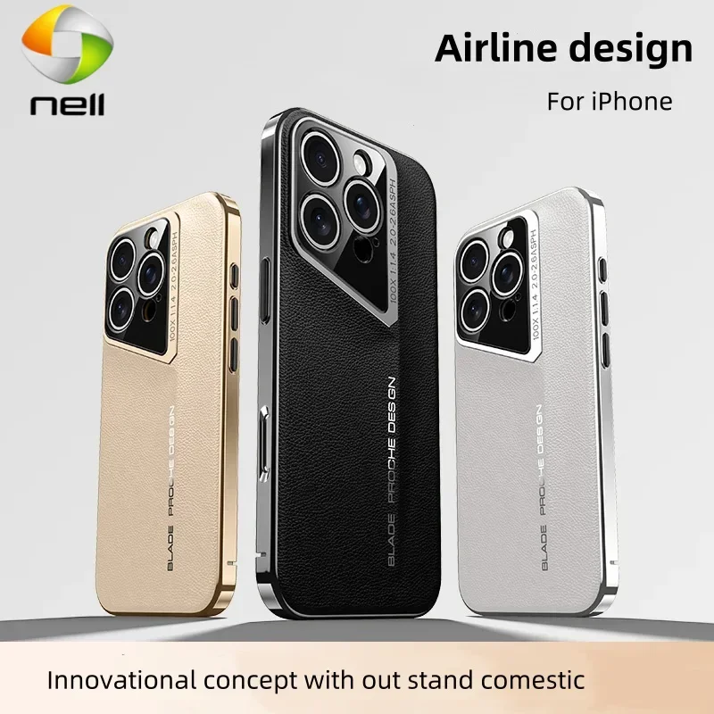 Noble Airline Blade Vegan Leather Case For iPhone 16 Pro Max 15 14 13 Ceramic-electroplating Cover Luxury Shell New Concept