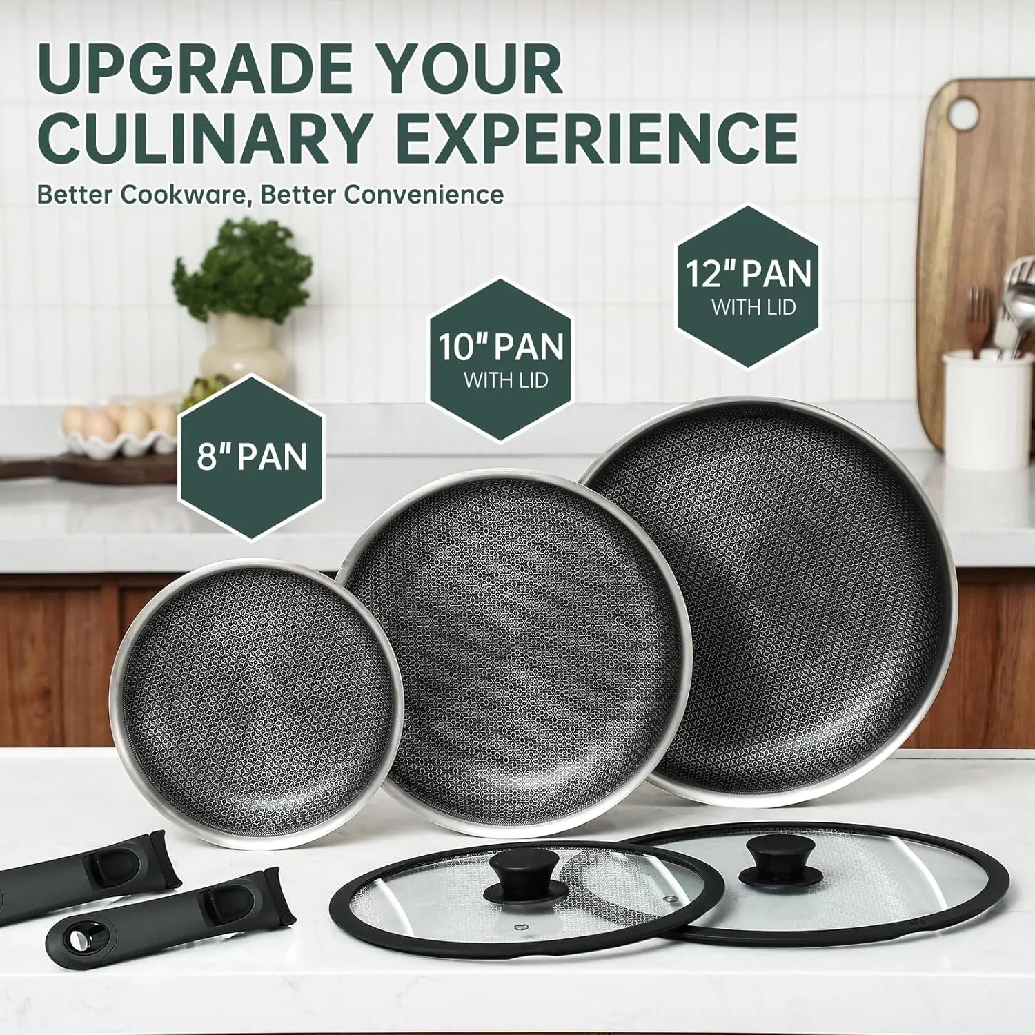 

Hybrid Nonstick 7-Piece Fry Pan Set,8, 10 and 12-Inch Frying Pans with Removable Handles,Save Space,Non Stick Skillets