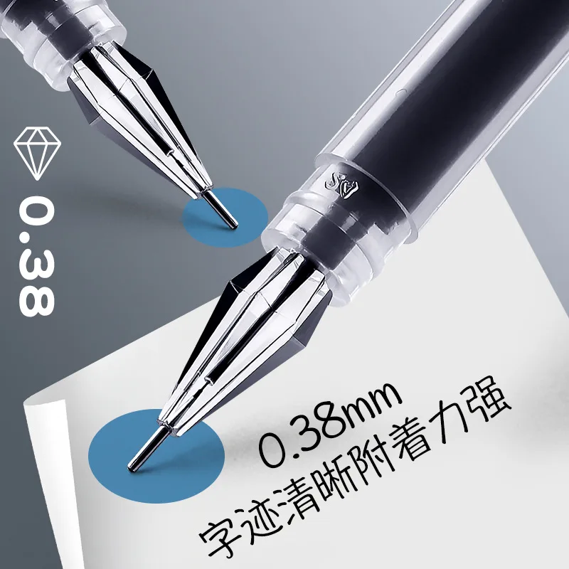 6 Pcs/Set 0.38mm Large-capacity Ink Diamond Tip Gel Pen Black/Blue/Red Refill Exam Signing Writing School Office Supplies