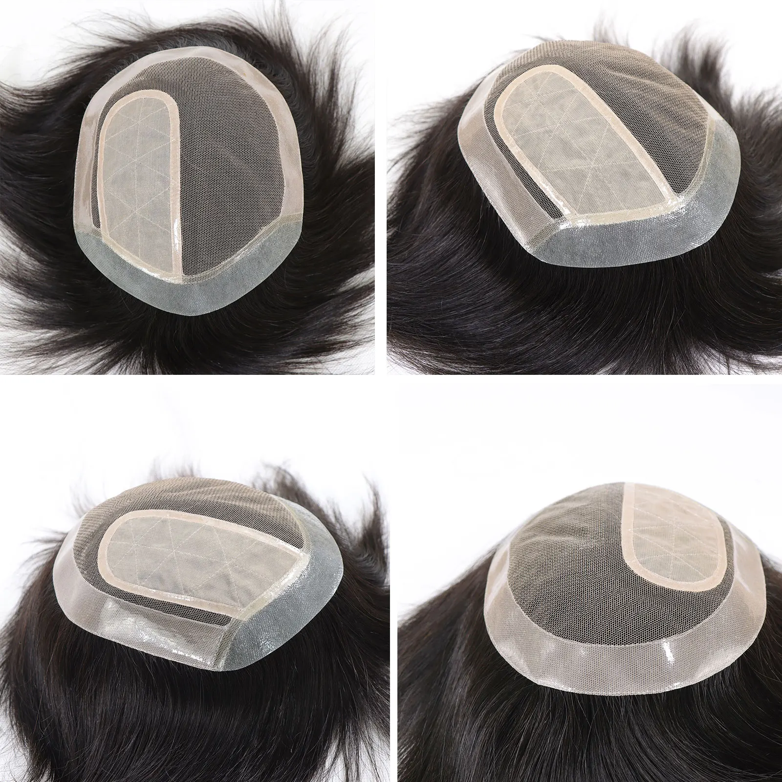 قاعدة الحرير الطبيعية فروة الرأس شعر الإنسان الجلد بولي PU حول الشعر المستعار للرجال غير مرئية الرجال الاصطناعية نظام استبدال الشعر الذكور