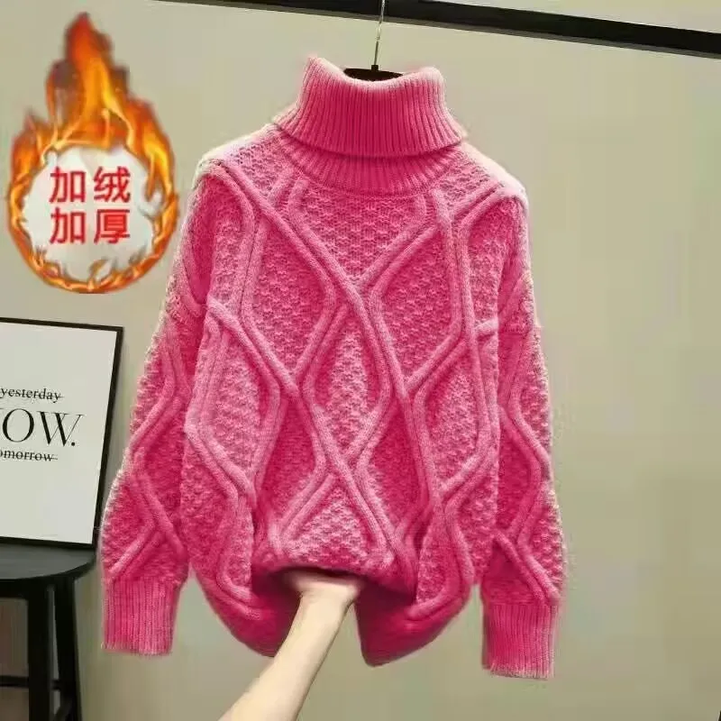 Suéter grueso de cuello alto para mujer, Jersey holgado de estilo perezoso, corto y cálido, camisa Base de lana gruesa, prendas de vestir para mujer, otoño e invierno, 2024